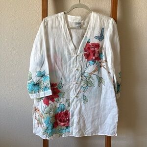 Citron, Santa Monica white Floral Embroidered Tunic Top